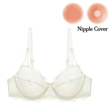 

Varsbaby Women s Underwire See Through Embroidery 3/4 Cup Bra Lingerie with Nipple Cover