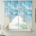 thumbnail image 5 of Ocean Beach Swag Valances for Windows 2 Pack Gradient Light Blue Ocean Waves Beige Beach Swag Kitchen Curtains 63 Inches Long Rod Pocket Short Window Treatment for Kitchen Bathroom 36"x63", 5 of 9