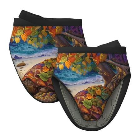 

Qekee Colorful Maple Leaf Beach Turtle Print Non-Slip Mini Oven Mitt Silicone Oven Mitts Heat Resistant Kitchen Mittens Pinch Mitts Cooking Mitts