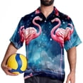 thumbnail image 4 of Starry Sky Flamingo Men's Short Sleeve Spread Collar Tops, Casual Button Down Shirts, Printed Summer Beach Shirts, Unisex, 4 of 6