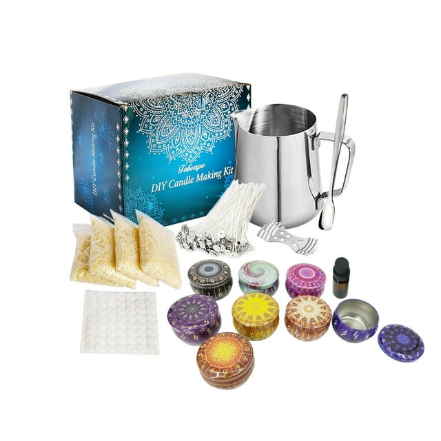 FixtureDisplays® Candle Making Kit, Soy Wax DIY Candle Craft Tools Including Wax Pouring Pot, Candle Wicks, Wicks Sticker, Wick Holder, Natural Soy Wax, Spoon, Lavender Fragrance 15281