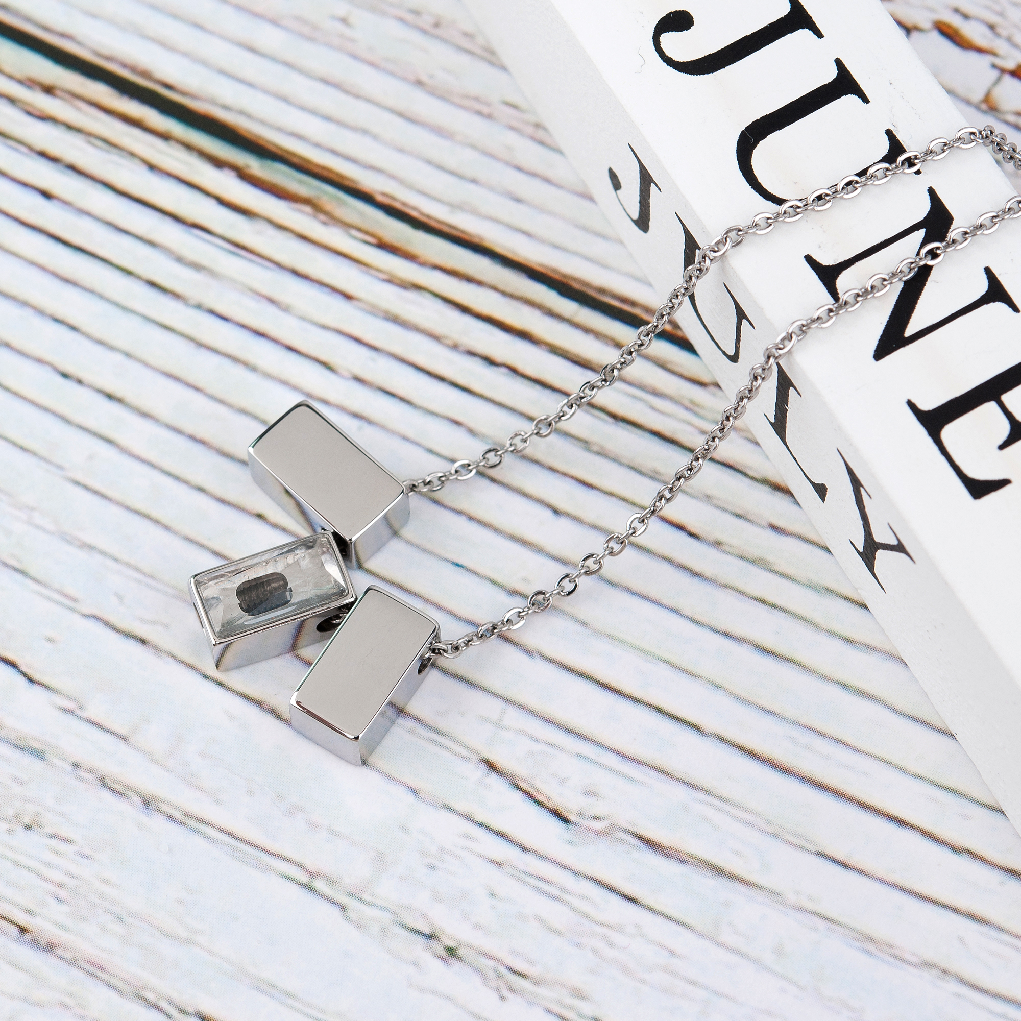 Anavia See You Cremation Necklace for Ashes, Mini See Through Urn Necklace, Mini Cube Cremation Pendant, Cremation Jewelry, Memorial Jewelry, Mini Urn w/ Multicolor Cubes-[Silver]
