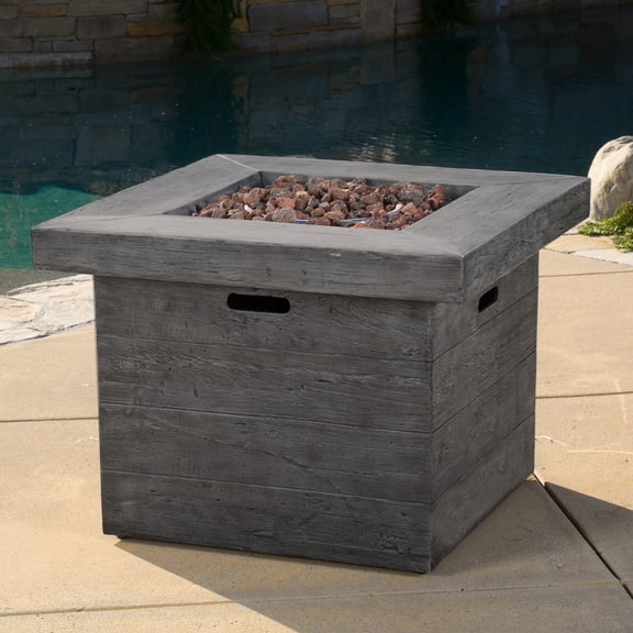 ANCHORAGE 32'' WOOD SQUARE MGO FIRE PIT GREY - 40,000 BTU