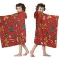thumbnail image 4 of Red Christmas Gingerbread Man Pattern Hooded Bath Towel，50"x30" for Ages 3 To 12 Kids, Quick Dry Lightweight Soft Microfiber Hood Beach Towel Cover Up for Kids, 4 of 7