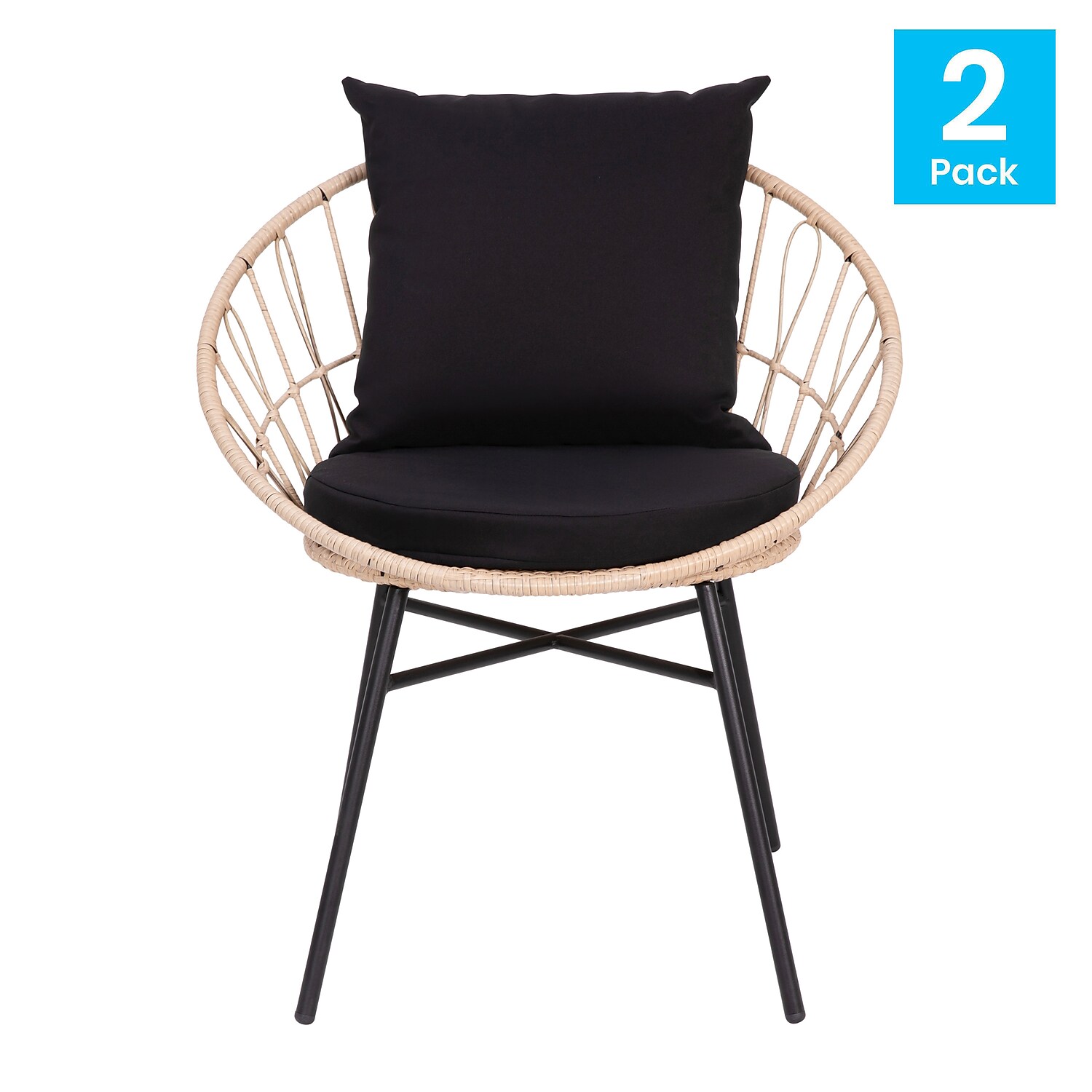 Flash Furniture Devon Wicker Patio Club Chairs, Tan/Black, Set of 2