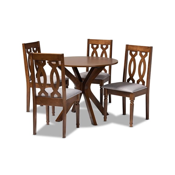 Baxton Studio Grey Fabric Upholstered and Walnut Brown Finished Wood 5-Piece Dining Set