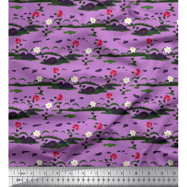 Soimoi Rayon Fabric Insect,Leaves & Floral Artistic Fabric Prints by Yards 56 Inch Wide