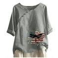 thumbnail image 2 of cllios Womens Independence Day Linen Shirts Summer Patriotic Red White and Blue Print Tshirts Cute Short Sleeve Tees Soft Crewneck Blouses Tops Y2k Tops Todays, 2 of 3