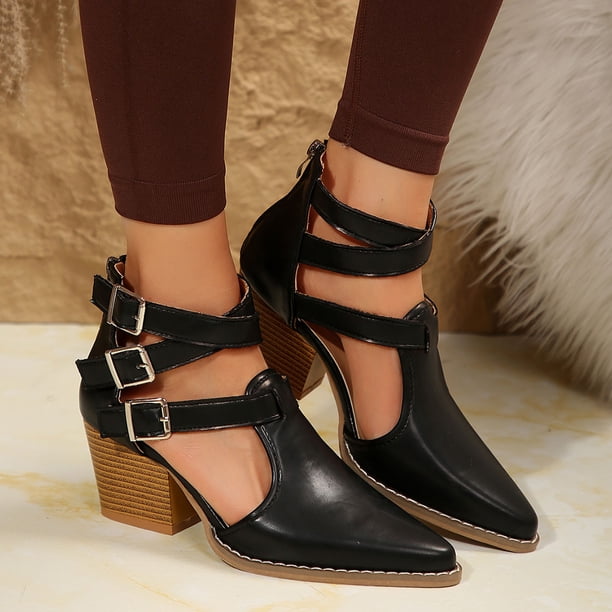 MKLEKYY Sandalias Antiderrapantes para Mujer, Sandalias Informales de Suela Gruesa Con Tacón Alto y Hebilla En La Punta para Mujer