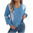 thumbnail image 2 of Itsame Women Pullover Sweaters Loose V-Neck Sweater Long Sleeve Printed Casual Sweatertop Sky Blue Size L, 2 of 7