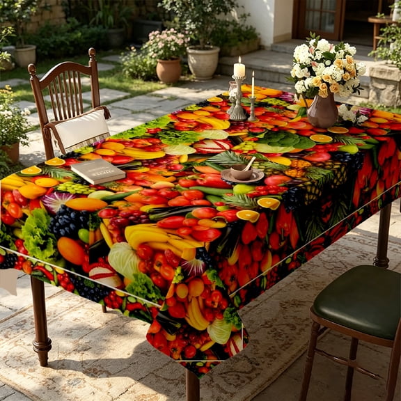 Colorful Harvest Fruit Veggie Print Tablecloth, Dining Room Thanksgiving Holiday Event Table Cover, Home Indoor Decor, Thanksgiving Christmas Gift