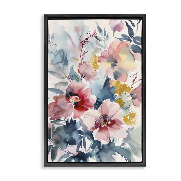 Stupell Industries Watercolor Floral Bunch Black Framed Floater Canvas Wall Art design by 1x, 25 x 17