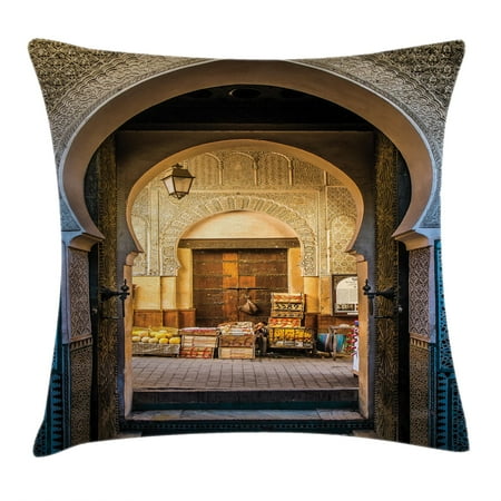 - Moroccan Throw Pillow Cushion Cover, Typical Moroccan Door to Old Medina Mediterranean Historical Arch Entrance Photo, Decorative Square Accent Pillow Case, 18 X 18 Inches, Blue Beige, by Ambesonne