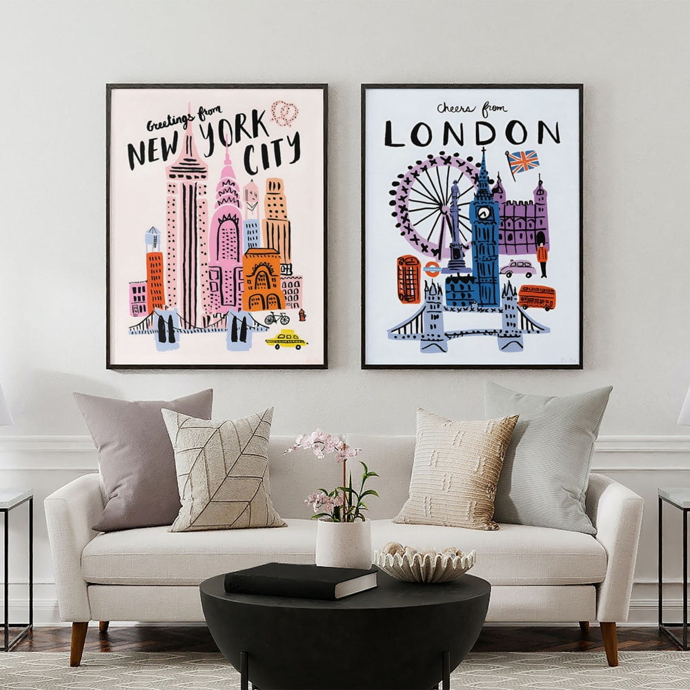 London New York Travel Poster Set Trendy Gallery Wall Art Set 2 Unframed Paper Print 20x30