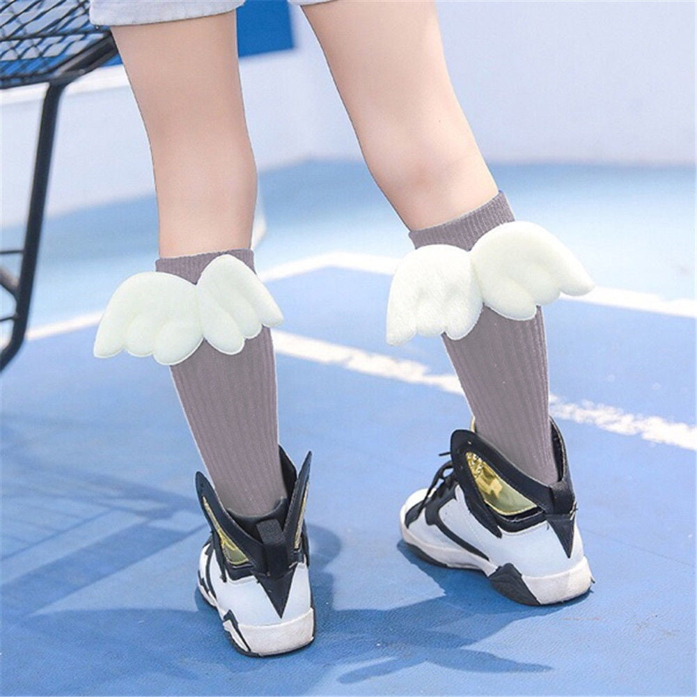 Tangbasi Baby Girls Knee High Socks Toddler Infant Kids Socks Leg Warmers Angel Wings Decor