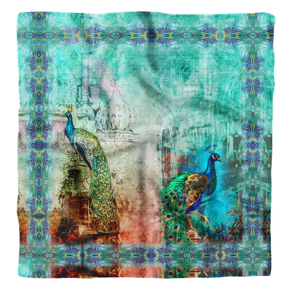 Phagun Green Peacock Mughal Pure Silk Printed Scarf Square Dupatta Head Neck Wrap Bandanas For Women