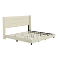 thumbnail image 2 of Merrick Lane Modern King Platform Bed with Padded Channel Stitched Beige Faux Linen Upholstered Wingback Headboard and 8.6" Underbed Clearance, Beige, 2 of 11