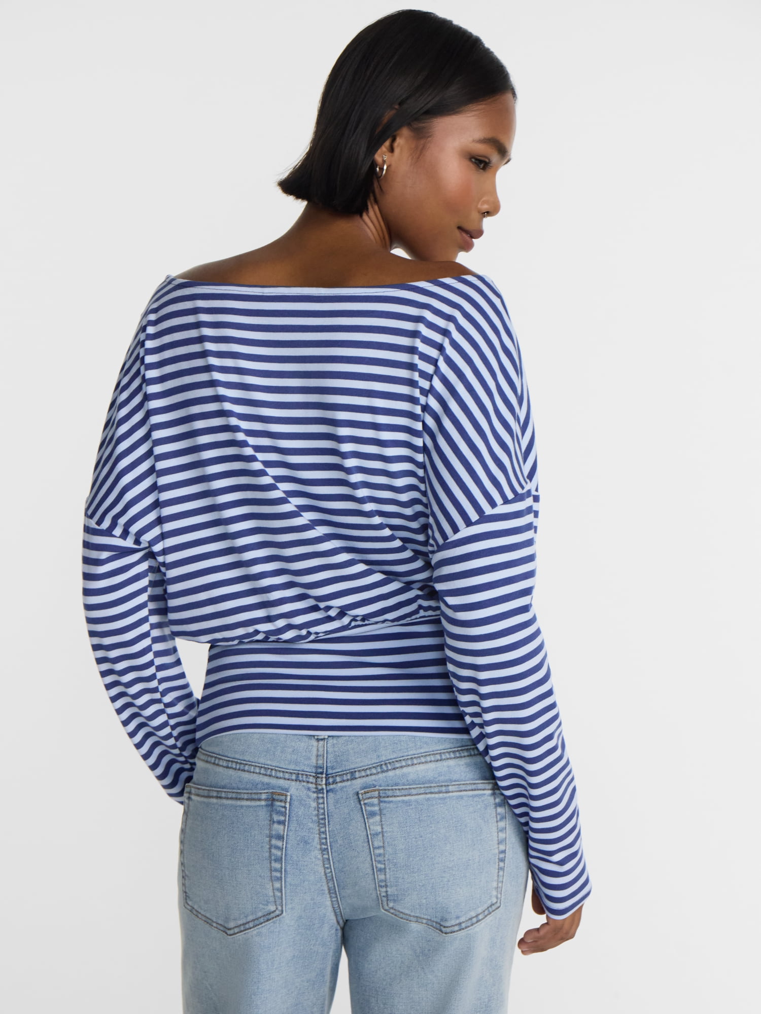 No Boundaries Banded Hem Top with Long Sleeves, Women's XXS-XXL