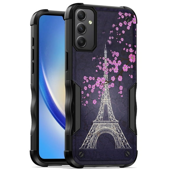 For Samsung Galaxy A15 5G Fashion Pattern Design Stylish Tough 2in1 Soft TPU   PC Shockproof Hybrid Sturdy Heavy Duty Cover ,Xpm Phone Case [ Eiffel Tower Paris Sakura Flowers ]