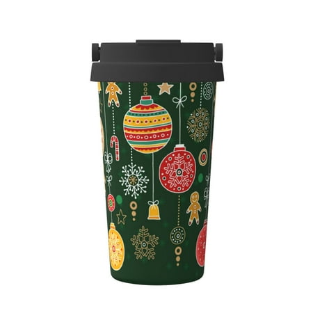 

Qekee Christmas Print Insulated Coffee Mug Coffee Tumbler Cup Thermos Mug Water Bottle with Handle & Flip