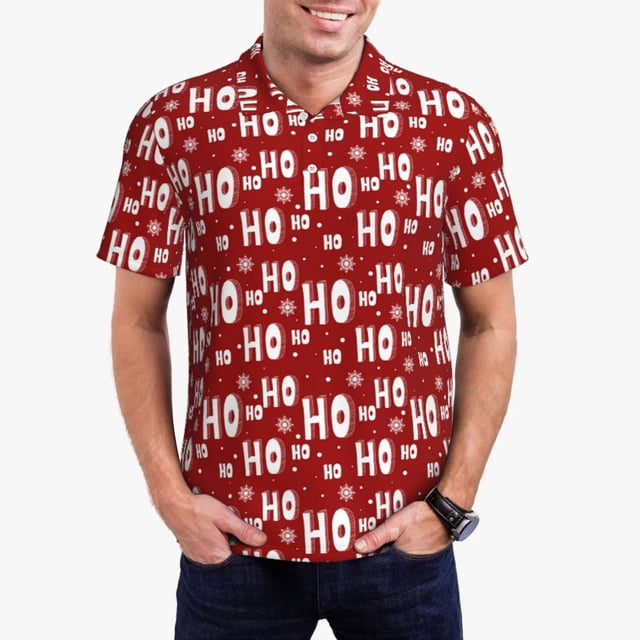 Fotbe Ho-Ho-Ho Camiseta Polo de Golf para Hombre con Estampado – Camisa Deportiva Transpirable con Cuello Abotonado-Large