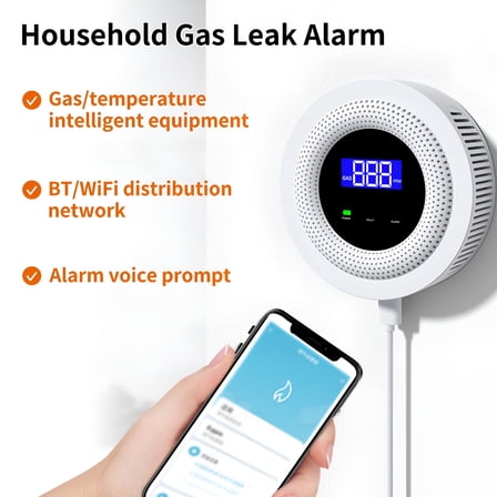 GJX WiFi Gas Leak Alarm Household Smart Gas Detector Combustible Gas Leakage Detecting Sensor for Natural Gas Biogas Methane Smart APP Remote Control APP Notification