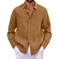 thumbnail image 7 of Qwertyu Cotton Linen Shirts for Men Long Sleeve Button Down Shirts Summer Beach Shirts Loose Fit Casual Shirts Vacation Tops Ginger M, 7 of 7