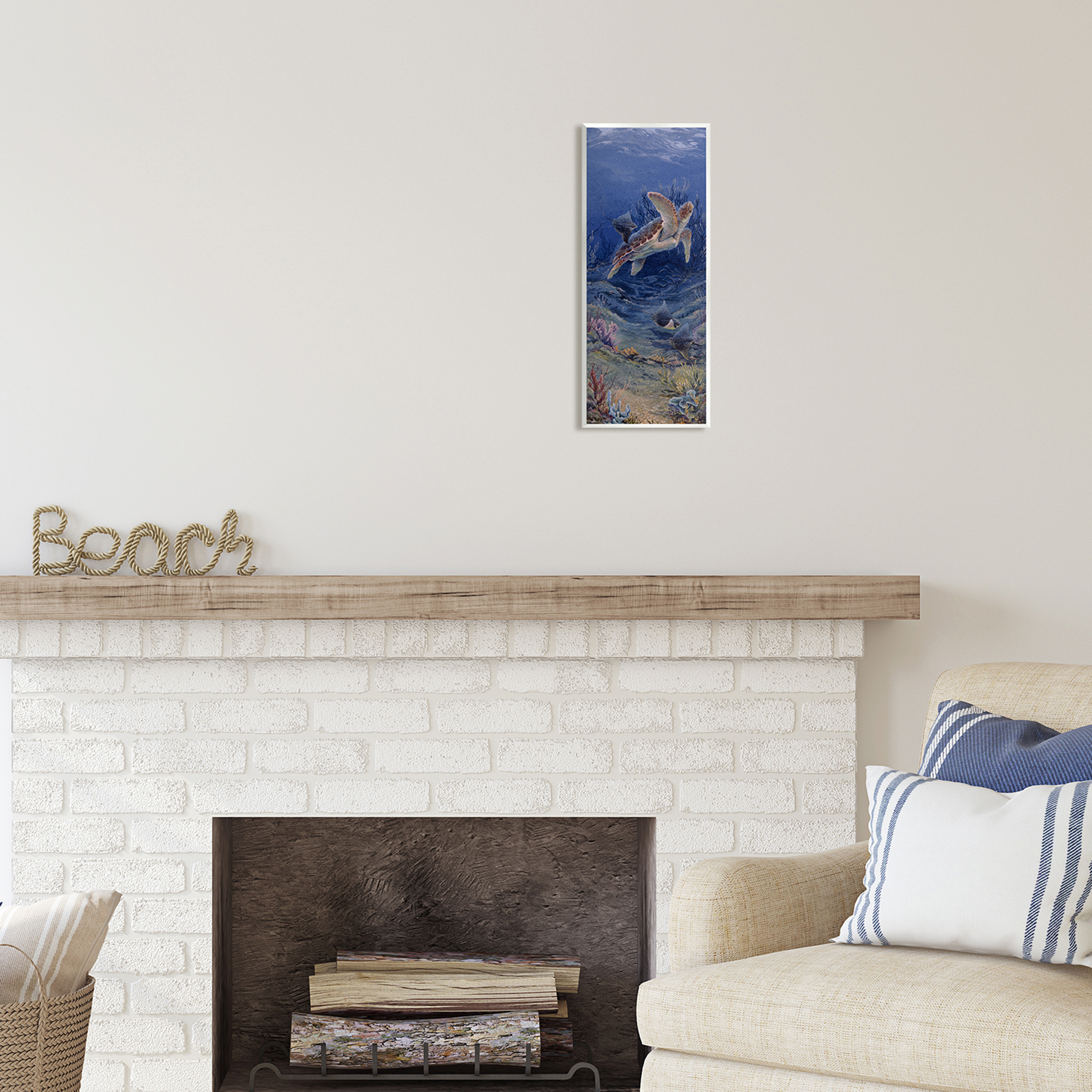 Stupell Industries Playful Underwater Turtles Coastal Painting Unframed Art Print Wall Art