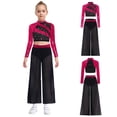 thumbnail image 3 of Doomiva Kids Girls Lyrical Dance Outfit  2 Piece Contemporary Dancewear Sparkly Crop Tops with Mesh Wide Leg Pants Hot Pink 10, 3 of 7