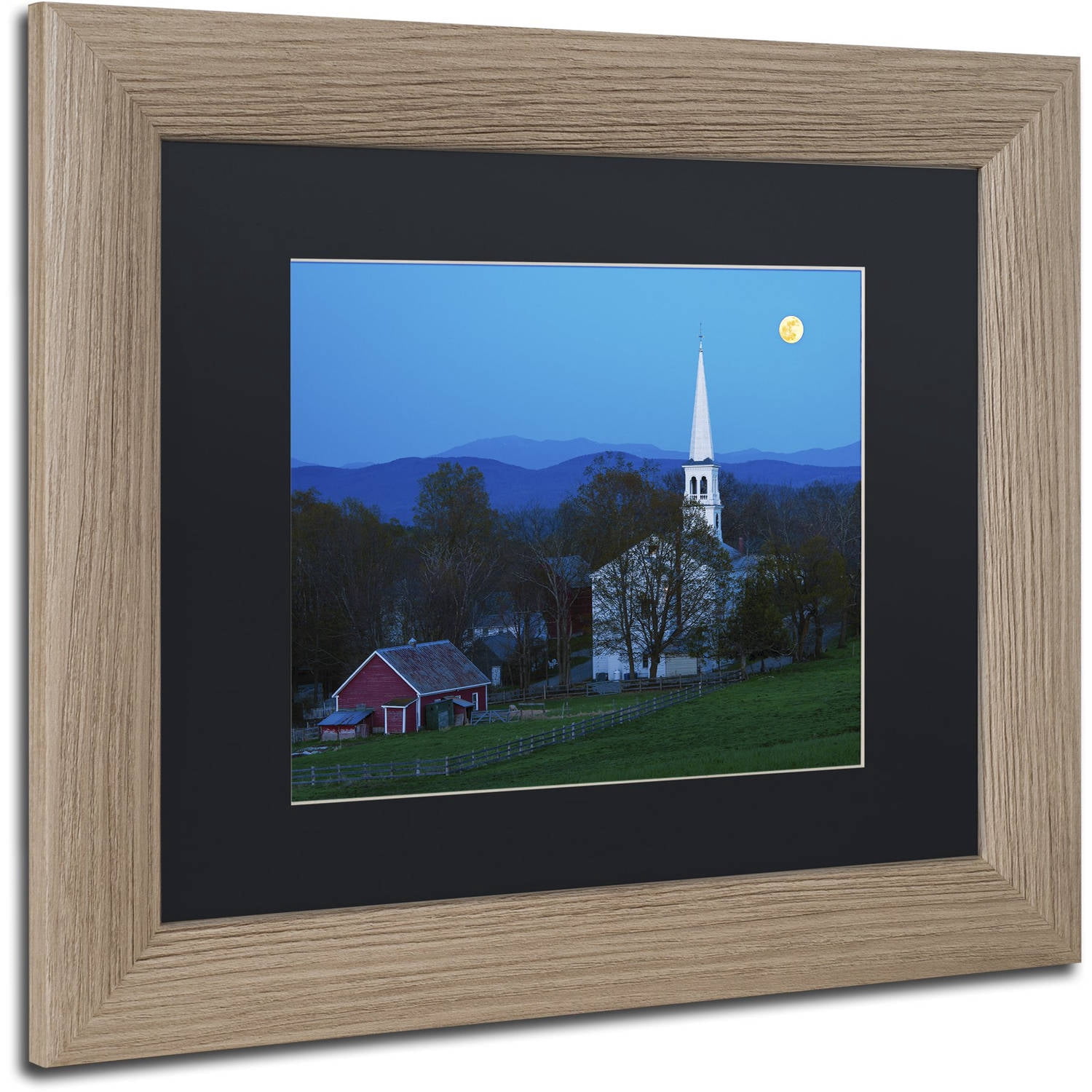 Trademark Fine Art "Moonrise at Peacham" Canvas Art by Michael Blanchette Photography Black Matte, Birch Frame