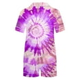 thumbnail image 4 of Aobny Purple Comfort Women's Pajamas Cooling Fitted Sleepwear Sets Short Sleeve Collared Short Tie-Dye Pants for Junior, 4 of 5