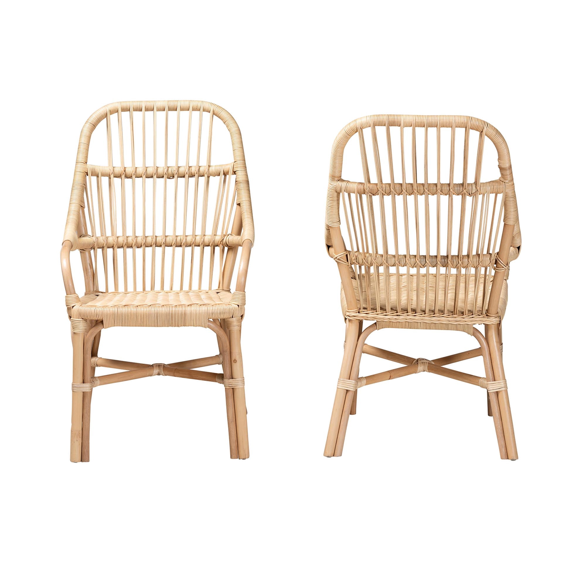 Bali & pari Sumatera Rattan BOHO Dining Chairs, Set of 2, Natural Brown