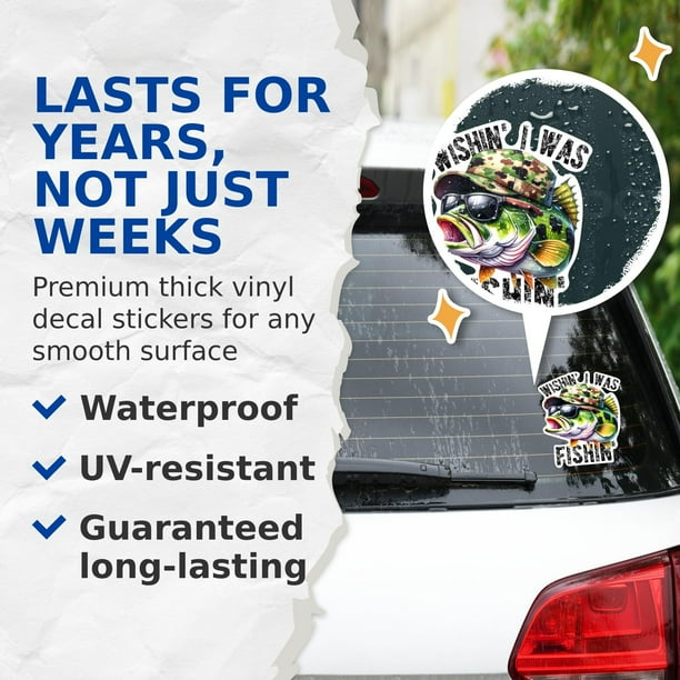 2 Pack) Wishin' I was Fishin' Stickers - Fisherman Fishing Angler