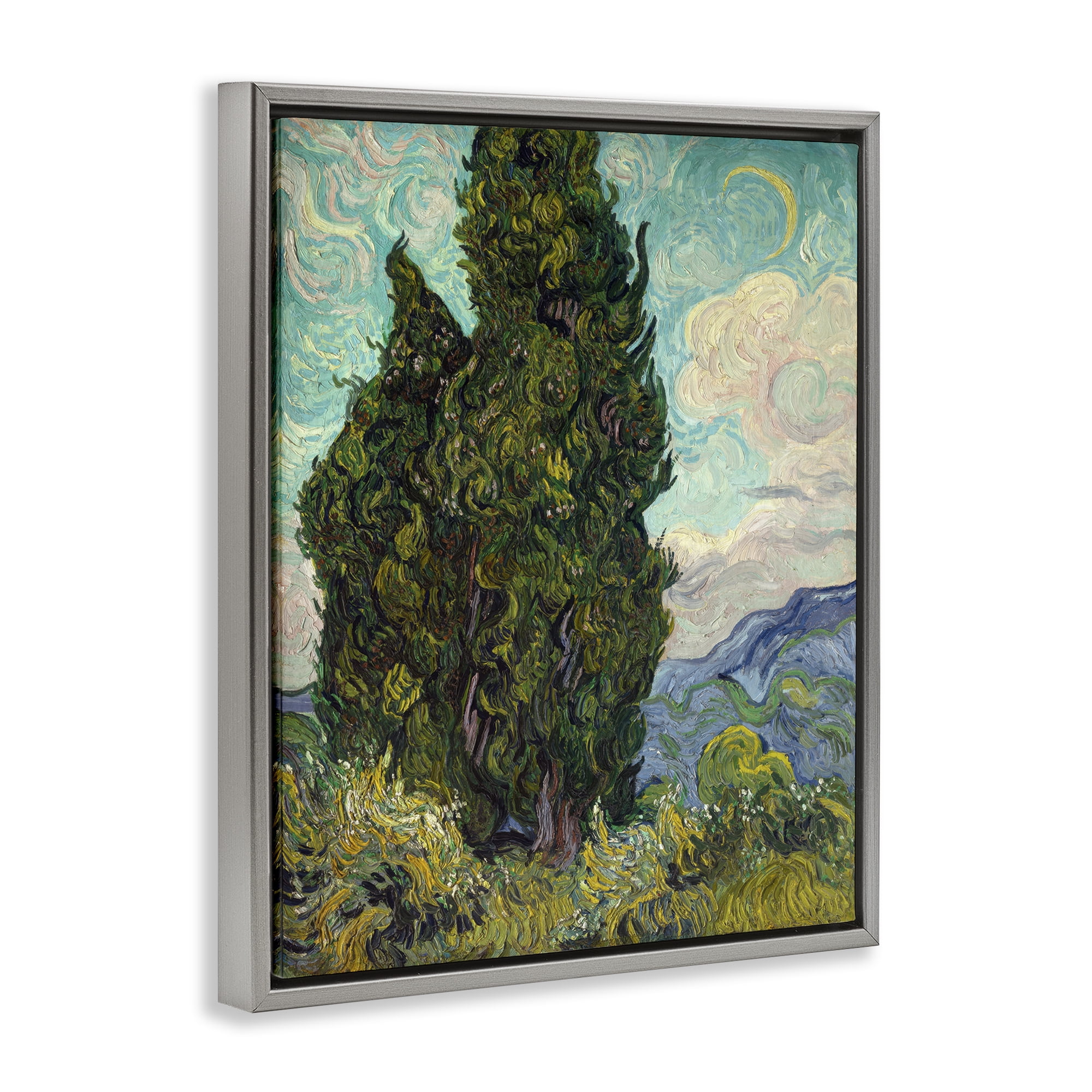 Stupell Industries Van Gogh Cypress Landscape Landscape & Nature Painting Gray Floater Framed Canvas Art Print Wall Art, 25 x 31
