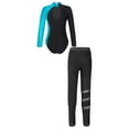 thumbnail image 2 of Alvivi Kids Girls Ice Skating Clothes Sets Long Sleeve Gymnastic Leotard with Tights Pants Outfits Lake Blue&Black 14, 2 of 5