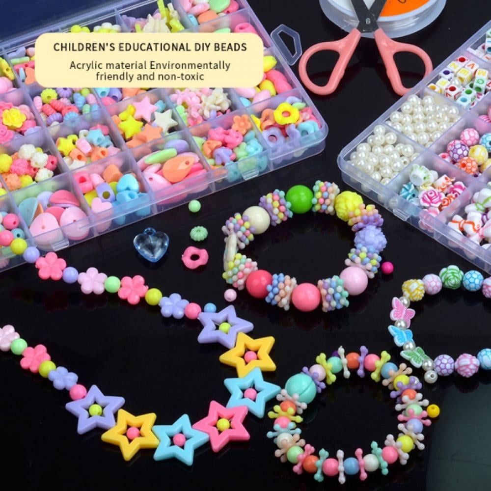 24 Grid Acrylic Beads for Bracelets Jewelry Making Aesthetic for Girls  Charm Bracelet Making Kit Beads Assortments Pink Set Gift for Teen Girls 