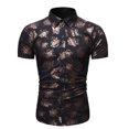 thumbnail image 1 of Camisa de manga corta con estampado floral de ajuste delgado para negocios con botones informales para hombres Pompotops  oipoqjl47805, 1 of 4