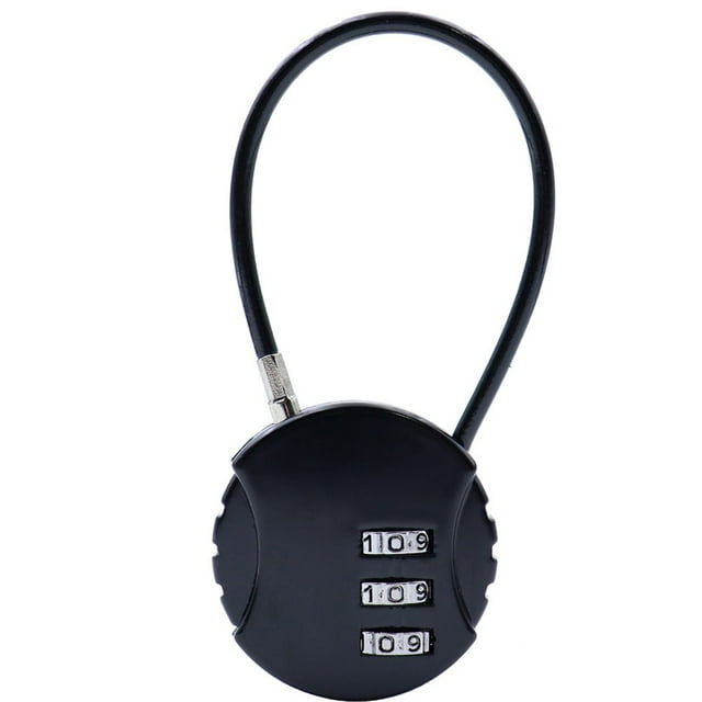 Lefu 3 Digit Password Lock Portable Anti-theft Wire Rope Dormitory Cabinet Lock Padlock Luggage Combination Lock Home Hardware Black