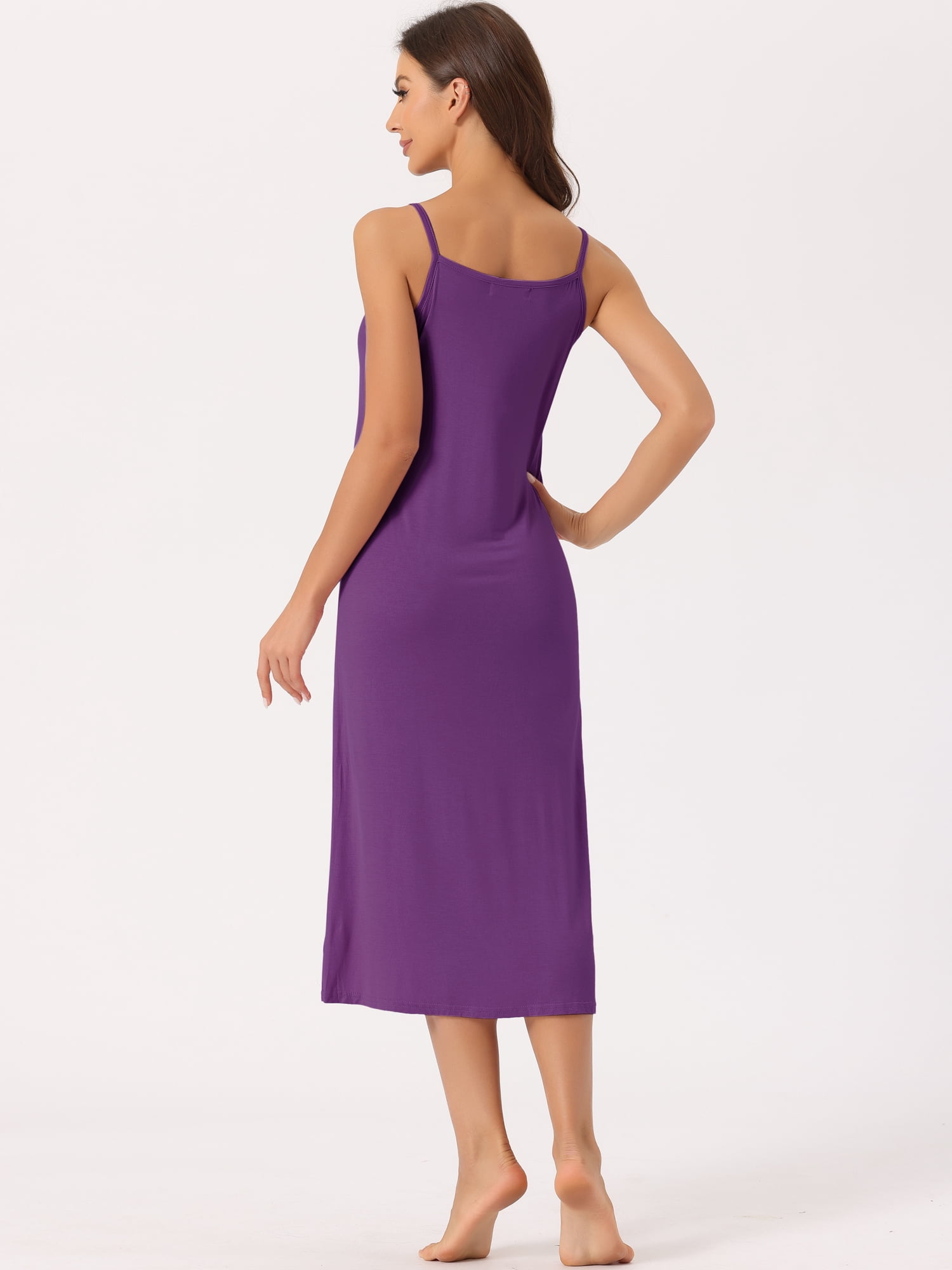 DARING DIVA Women's Spaghetti Strap Full Slip Midi Under Dress L Deep Purple