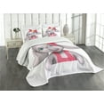 thumbnail image 3 of Ambesonne Animal Cartoon Quilted Bedspread Set 3 Pcs, Smiling Girl, Queen Size, Yellow Grey Pink, 3 of 5