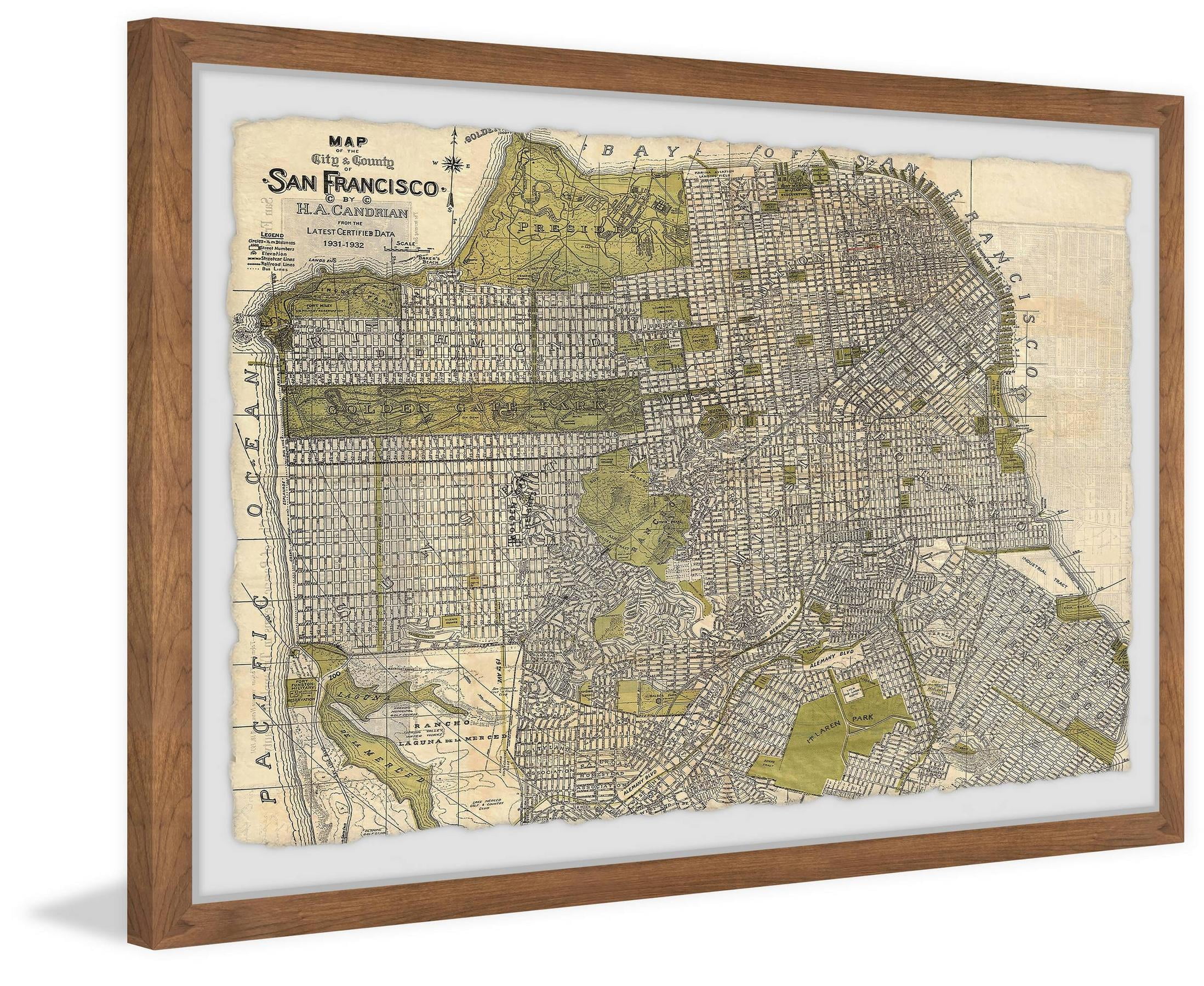 Marmont Hill Vintage San Francisco Map Framed Wall Art, 16" x 24"