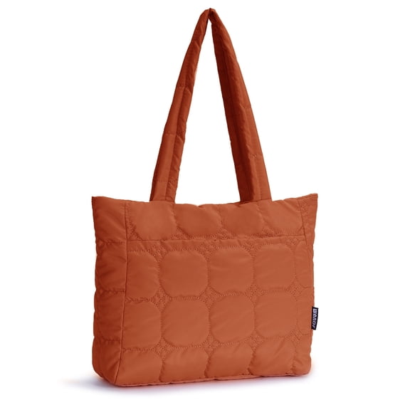 Qulited Puffer Tote Handbag Stylish Tote Bag for Women Single Shoulder Bag with Handle - Stylish and Lightweight Minimalist Chic Work Commute, Orange