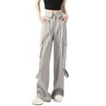 thumbnail image 3 of Danhjin Straight Leg Pants for Women Wide Leg Stretchy High Waisted Trousers Button Down Pants with Pockets, 3 of 8