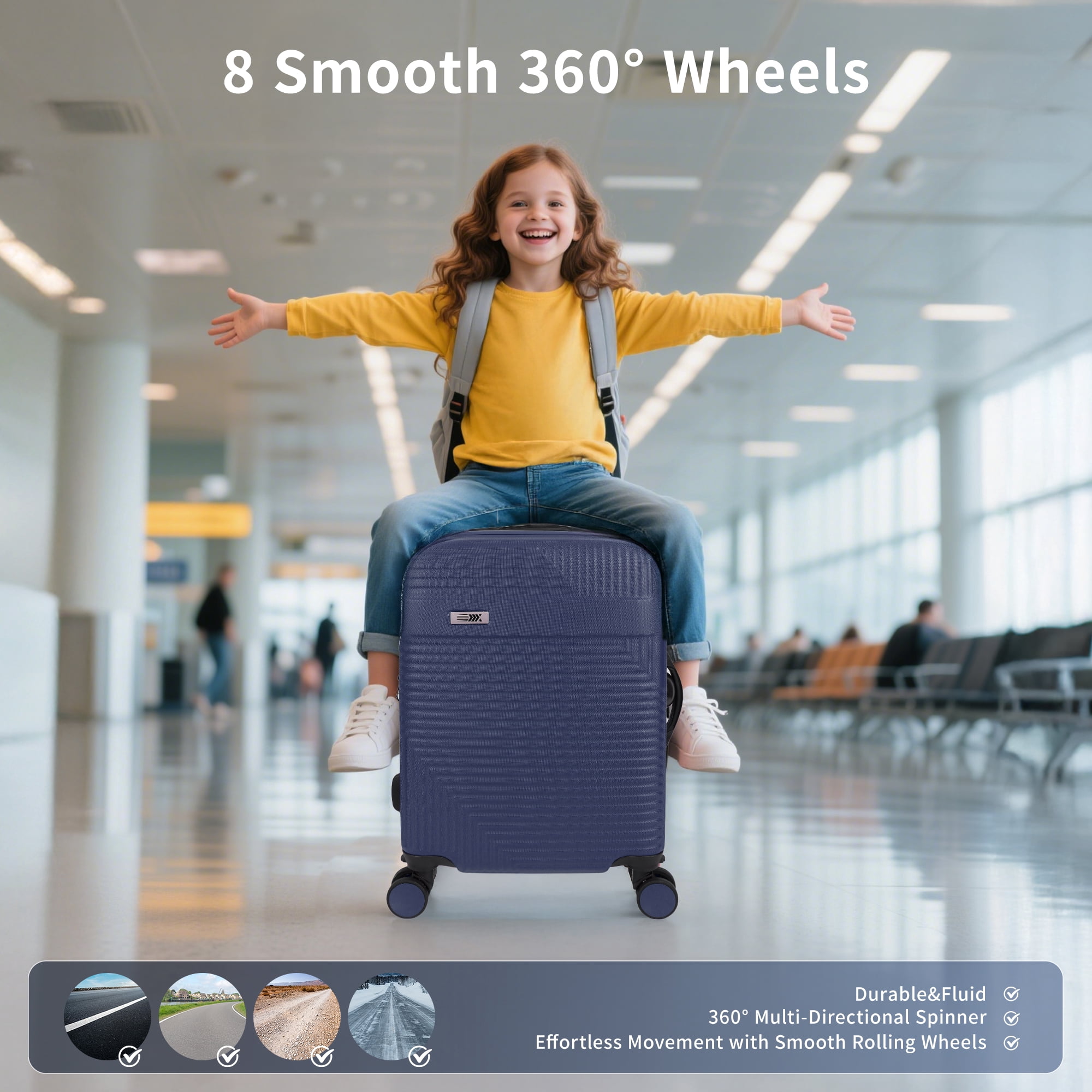20 inch Carry on Luggage for Airplane, Hardside Expandable Suitcase with Spinner Wheels, Lightweight Rolling Luggage, Navy - WD588