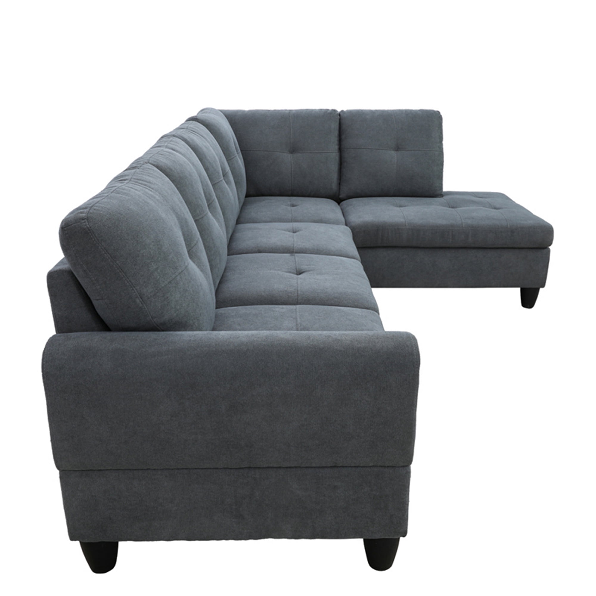 Aukfa 3 Piece Living Room Sectional Sofa Set w/ Right Facing Chaise, Storage Ottoman, Dark Gray