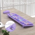 thumbnail image 3 of Teclado y ratón inalámbricos Links9+ de tamaño completo, retro, morado, 3 of 7