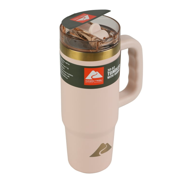 Ozark Trail 30 oz Stainless Steel Insulated Tumbler with Handle, Frosted Peach