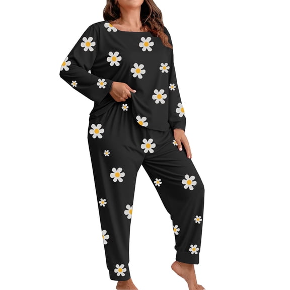 Fengactive 2 Piece Pajama Sets for Women Lounge Set Plus Size 3/4 Sleeve Tops and Pants Soft Comfy Sleepwear Loose Outfits