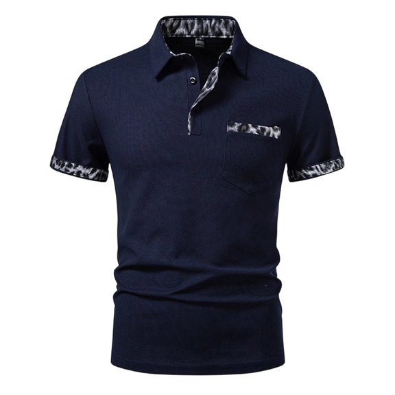 Men's Polo Shirts Short Sleeve Summer Leopard Print Buttoned Up with Pocket Lapal Top