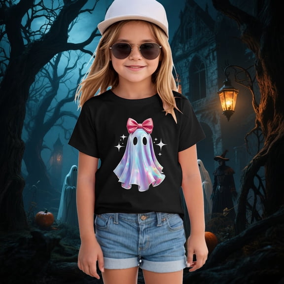 Dakiuu Toddler Girls Halloween Short Sleeve T Shirts Kids Casual Graphic Tees Spring Summer Fall Outfit Clothing Party Apparel for Youth Daily Holiday Wear